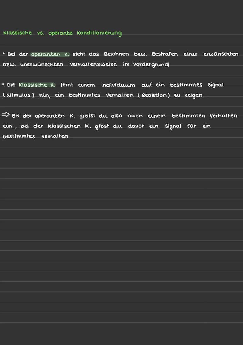Klassische und operante Konditionierung:
=> unter Konditionierung versteht man eine Form des Lernens, bei der
Reiz - Reaktions- verbindungen