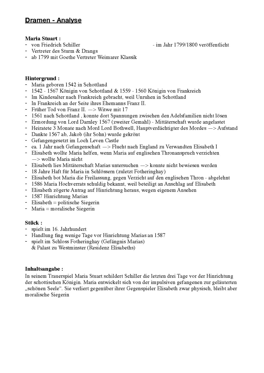 Maria Stuart Zusammenfassung und Analyse