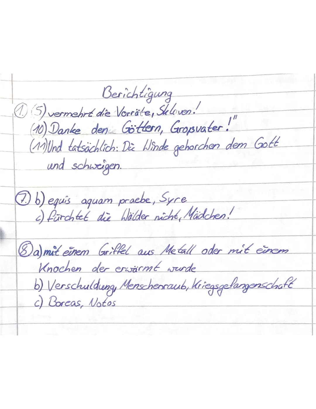 Latein 7/
1. Übersetze folgenden Text ins Deutsche.
(1) Venti et aqua saepe populos terrent; (2) nam saepe vicos delent. (3) Etiam.avus
vent