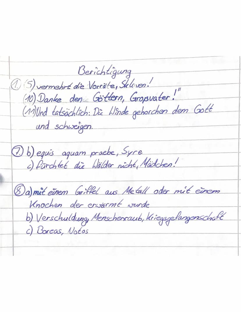 Latein 7/
1. Übersetze folgenden Text ins Deutsche.
(1) Venti et aqua saepe populos terrent; (2) nam saepe vicos delent. (3) Etiam.avus
vent