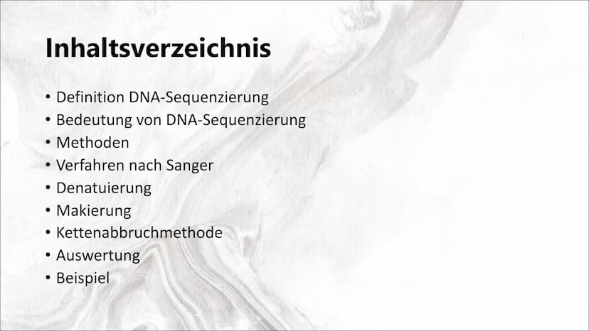 DNA-Sequenzierung Inhaltsverzeichnis
●
●
●
●
●
●
Definition DNA-Sequenzierung
Bedeutung von DNA-Sequenzierung
Methoden
Verfahren nach Sanger