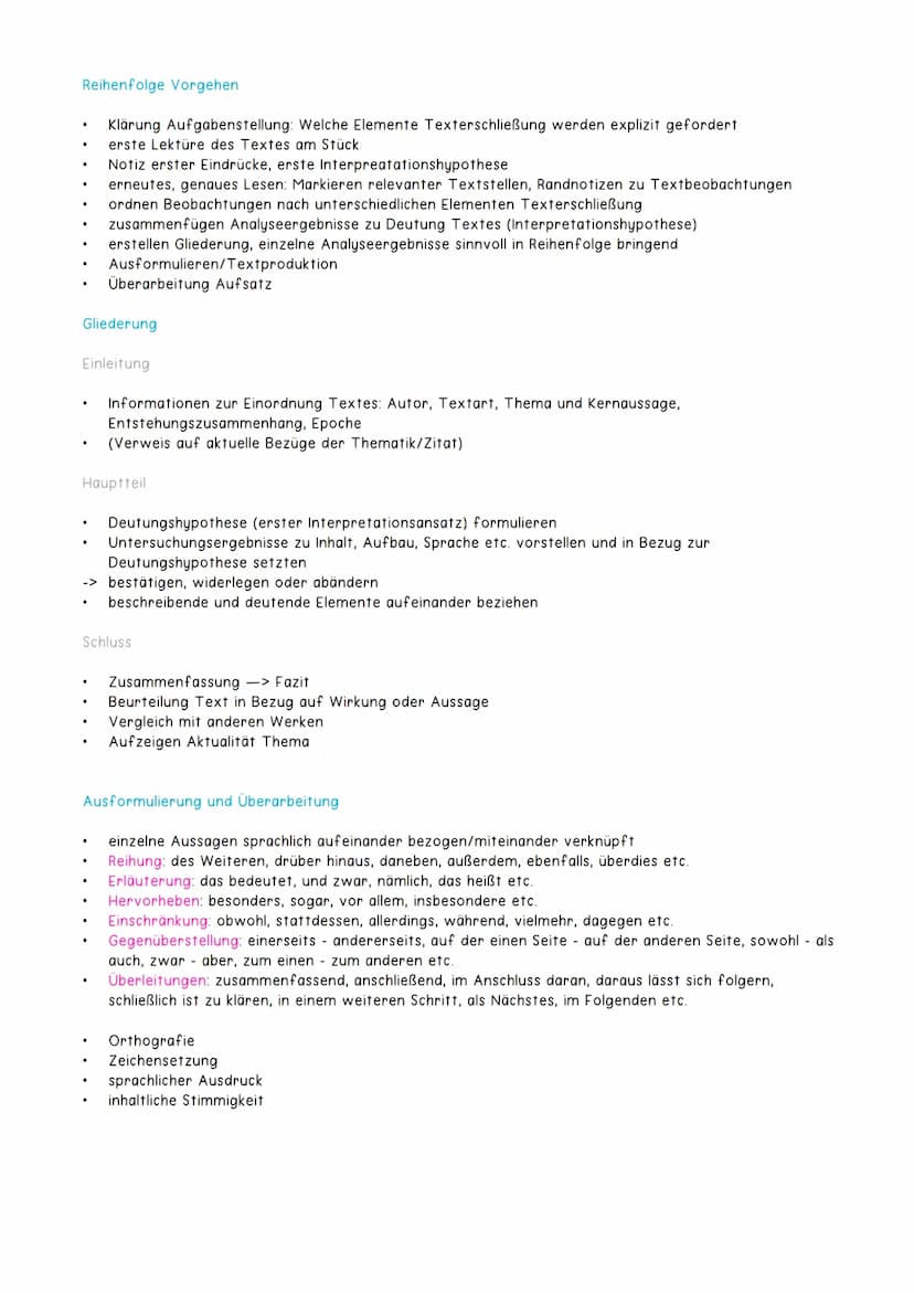 Analyse literarischer Texte
Elemente Erschließung literarischer Texte
anhängig von Aufgabenstellung
-> Inhaltszusammenfassung
-> Sprachanaly
