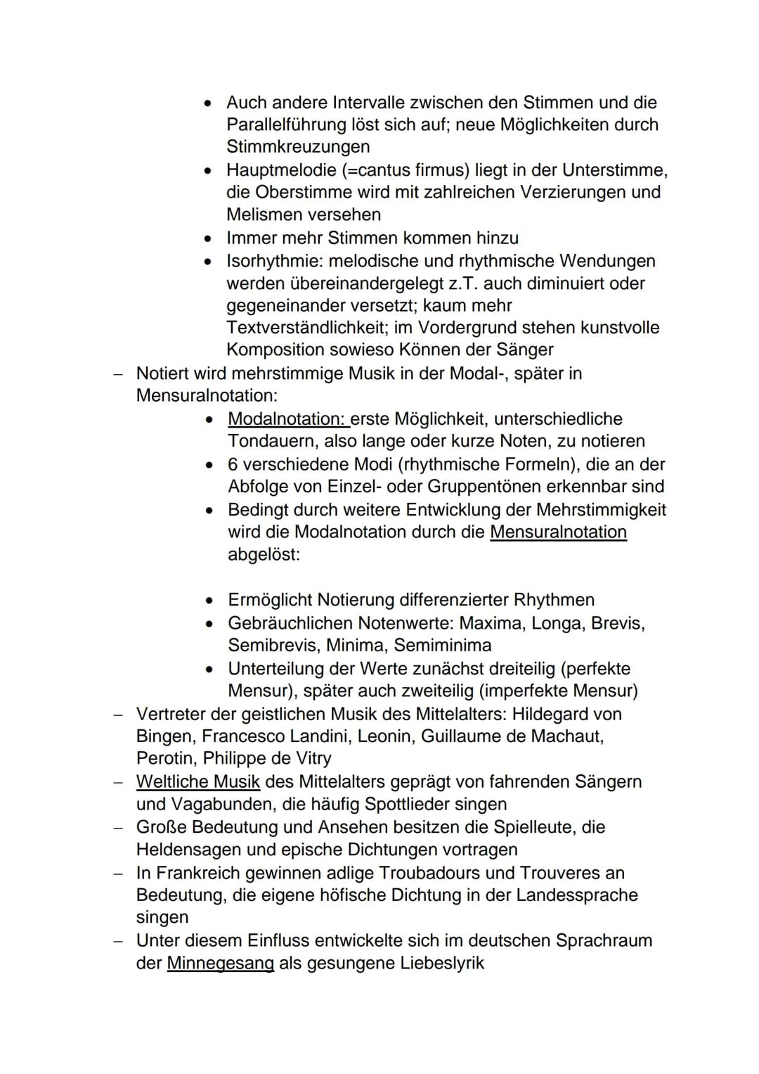 Mittelalter (400-1500)
Gregorianik:
Notre-Dame-Schule:
Ars Antiqua:
Ars Nova:
Kirchliche Musik des Mittelalters entwickelt sich auf Basis de