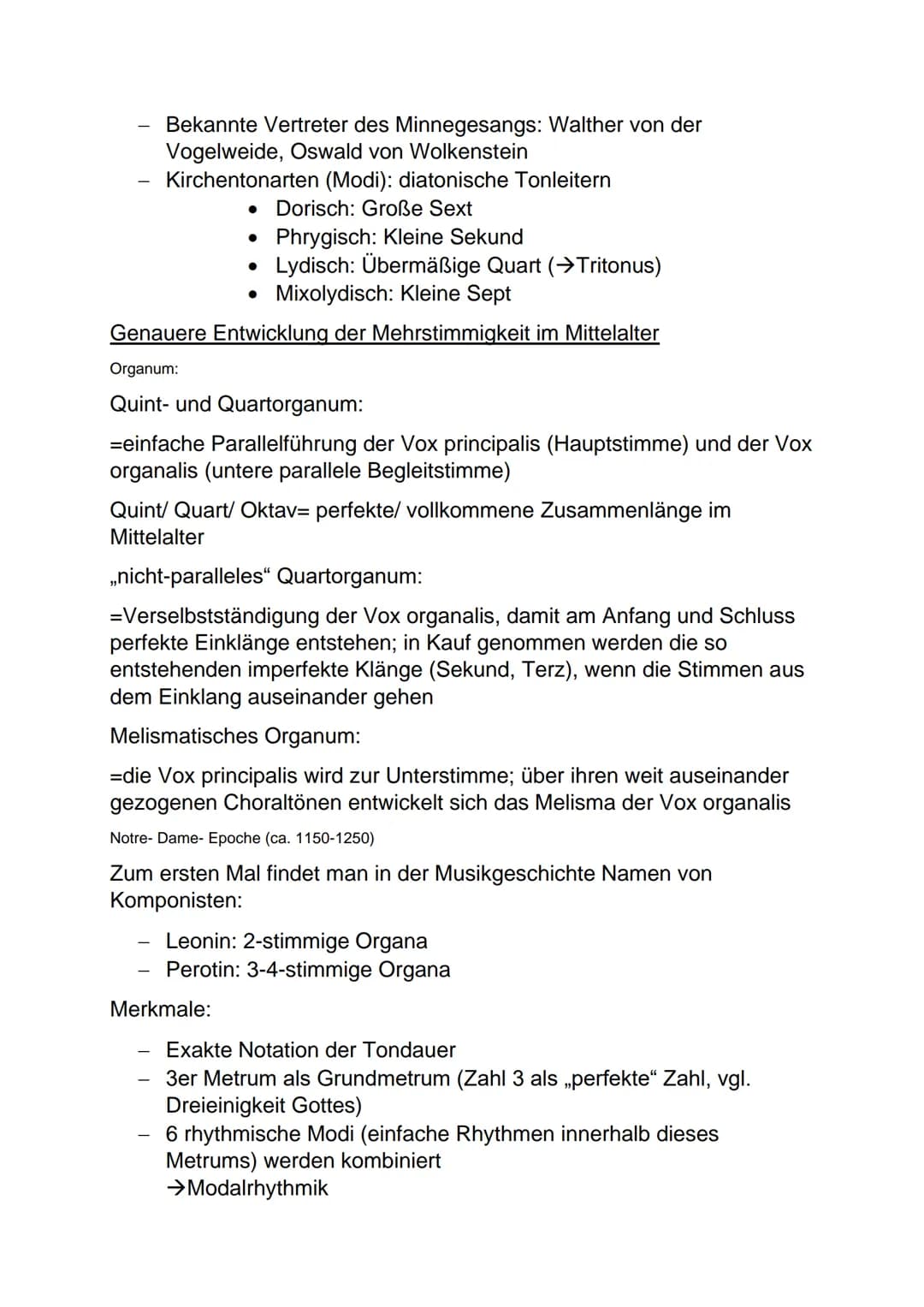 Mittelalter (400-1500)
Gregorianik:
Notre-Dame-Schule:
Ars Antiqua:
Ars Nova:
Kirchliche Musik des Mittelalters entwickelt sich auf Basis de