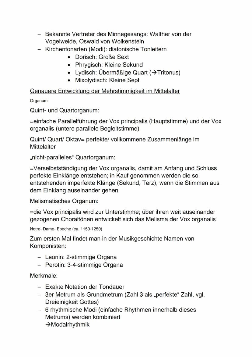 Mittelalter (400-1500)
Gregorianik:
Notre-Dame-Schule:
Ars Antiqua:
Ars Nova:
Kirchliche Musik des Mittelalters entwickelt sich auf Basis de