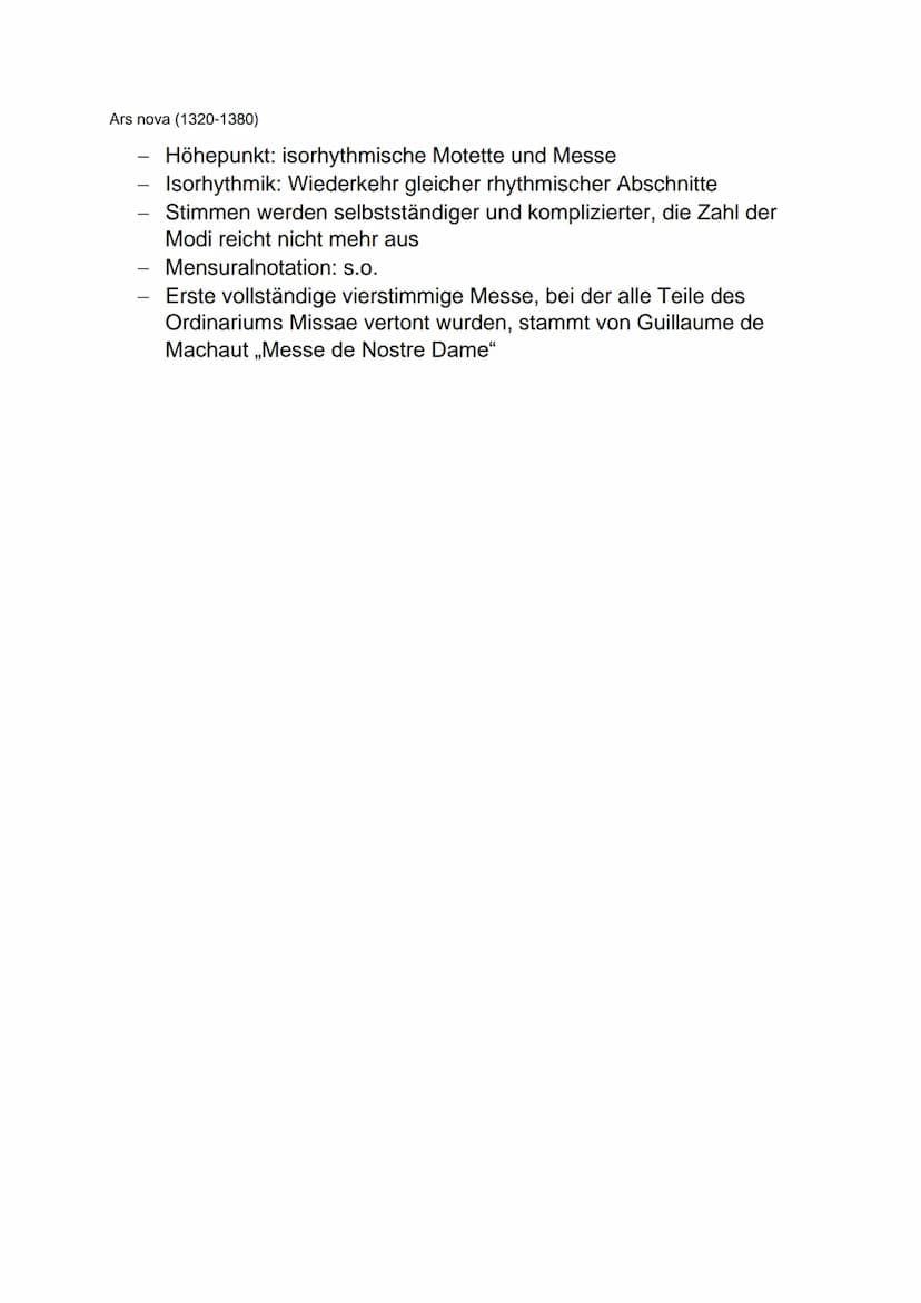 Mittelalter (400-1500)
Gregorianik:
Notre-Dame-Schule:
Ars Antiqua:
Ars Nova:
Kirchliche Musik des Mittelalters entwickelt sich auf Basis de