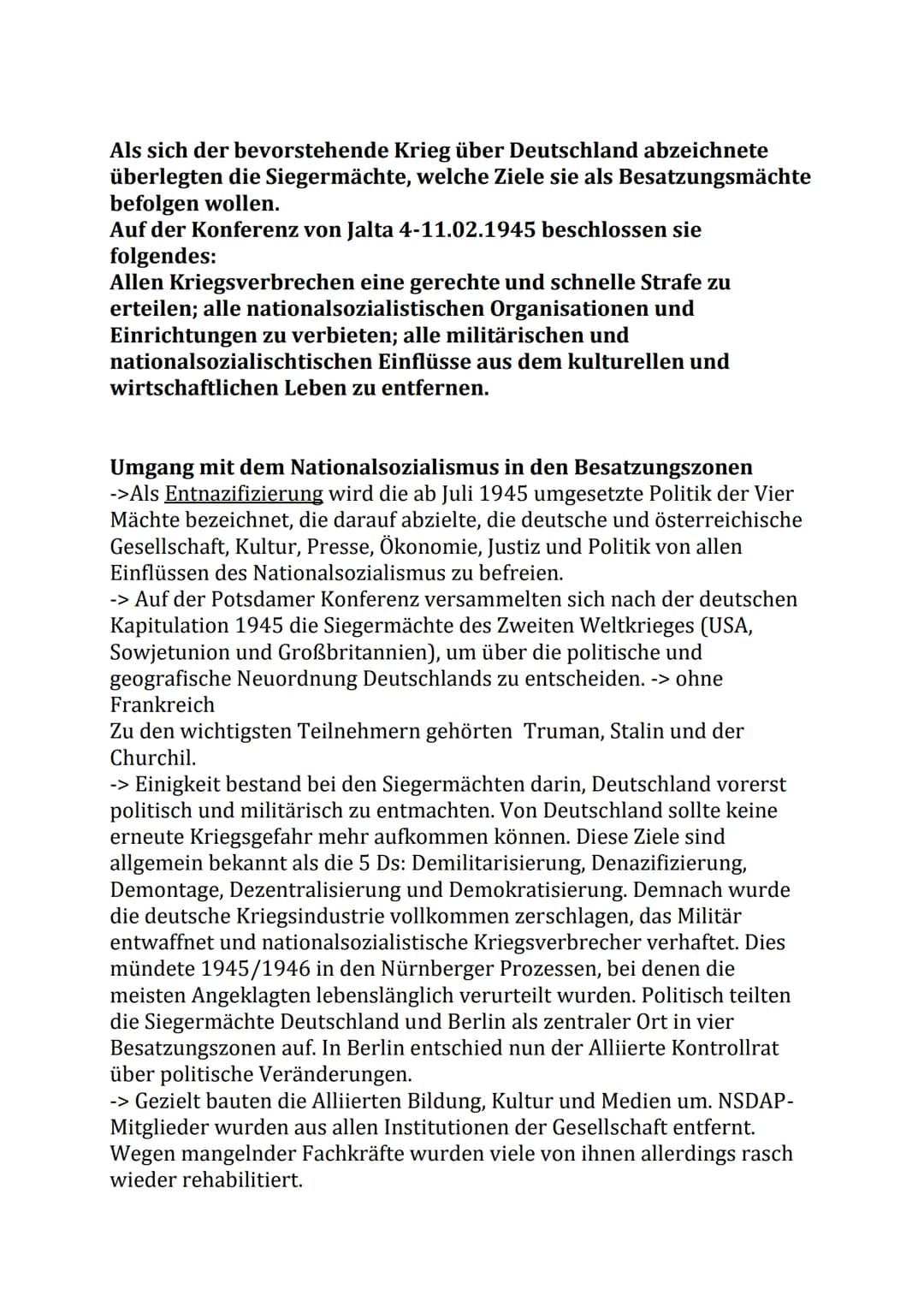 
<p>Als sich der bevorstehende Krieg über Deutschland abzeichnete, überlegten die Siegermächte, welche Ziele sie als Besatzungsmächte befolg