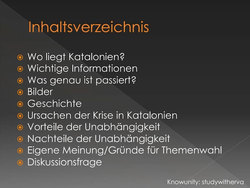 Katalonien
Soll Katalonien unabhängig werden?
Knowunity: studywitherva Inhaltsverzeichnis
• Wo liegt Katalonien?
O Wichtige Informationen
Wa