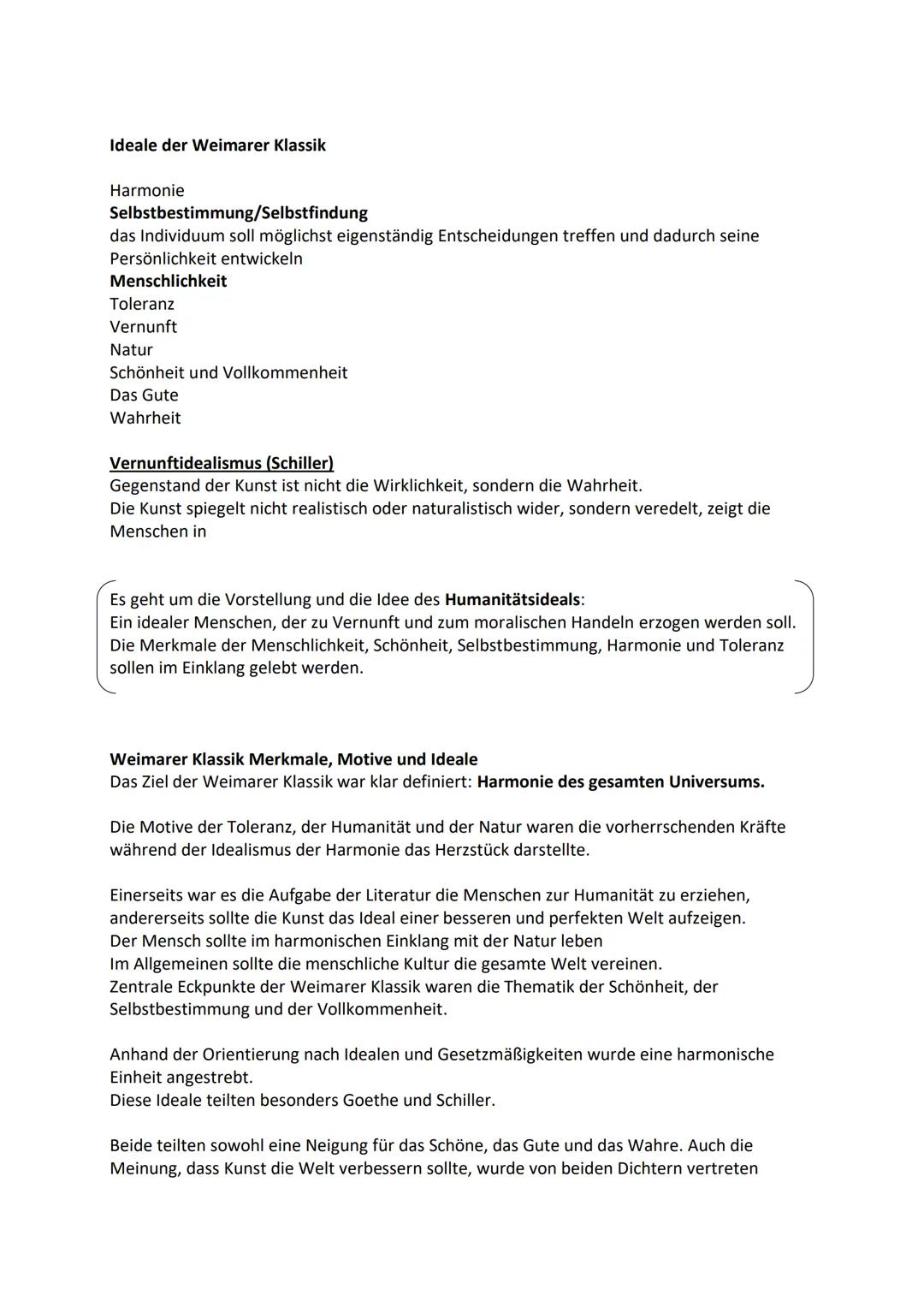 Weimarer Klassik 1786-1805
- Orientierung: klassische antike Vorbildern der griechischen Gesellschaft
- Ausgleich finden zwischen Gefühlen, 