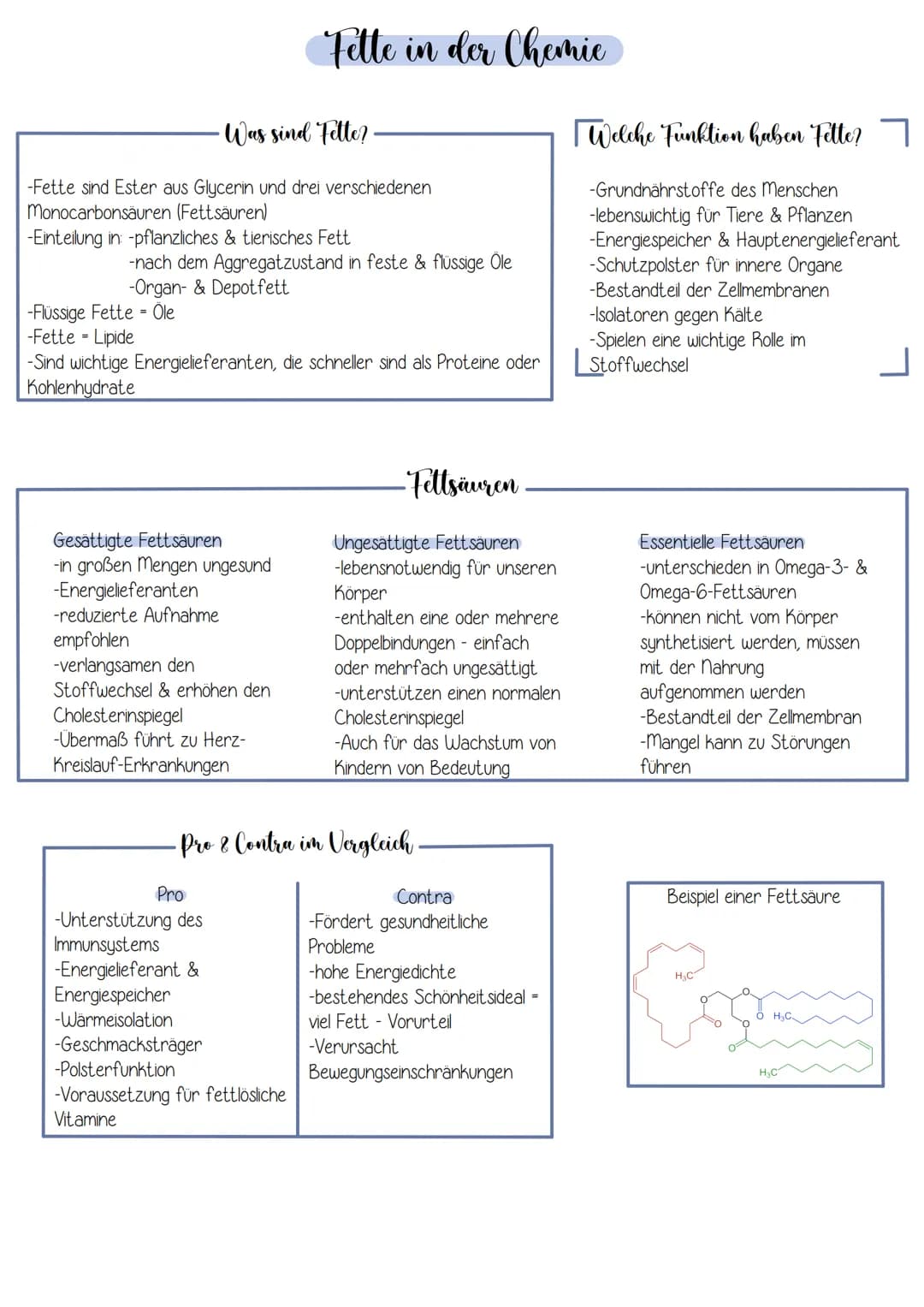 •Was sind Fette?
-Fette sind Ester aus Glycerin und drei verschiedenen
Monocarbonsäuren (Fettsäuren)
-Einteilung in: -pflanzliches & tierisc
