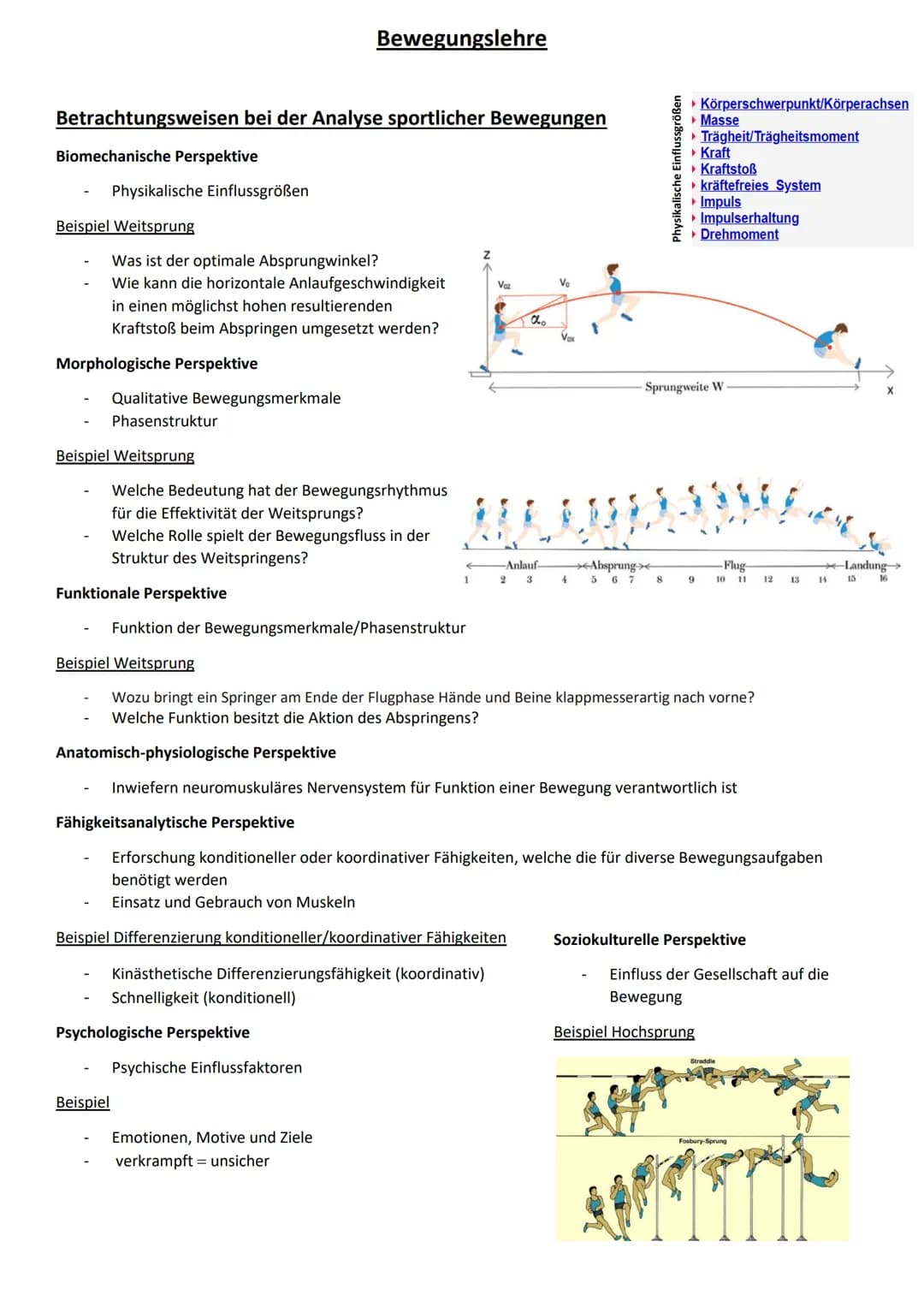 Betrachtungsweisen bei der Analyse sportlicher Bewegungen
Biomechanische Perspektive
Physikalische Einflussgrößen
Beispiel Weitsprung
Morpho