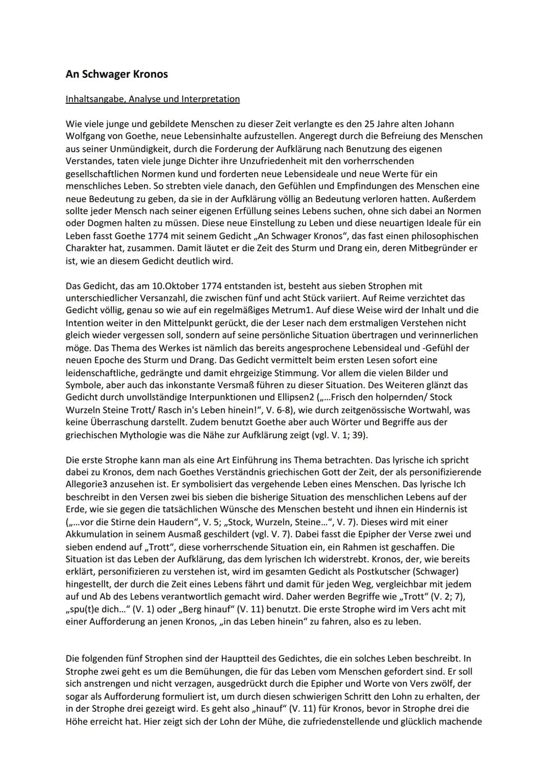 An Schwager Kronos
Inhaltsangabe, Analyse und Interpretation
Wie viele junge und gebildete Menschen zu dieser Zeit verlangte es den 25 Jahre