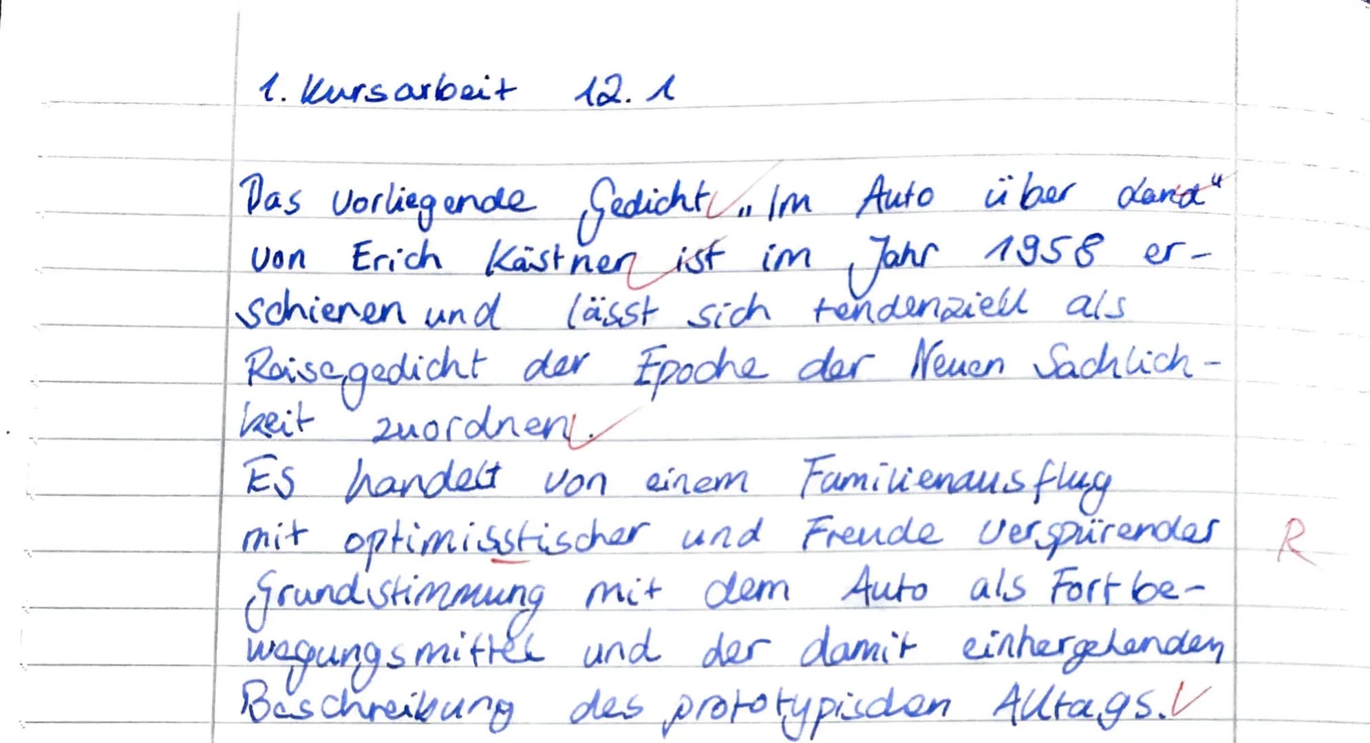 Deutsch Grundkurs 12/1
Erste Kursarbeit 12/1: Analyse und Interpretation literarischer Texte
Arbeitszeit: drei Unterrichtsstunden inklusive 