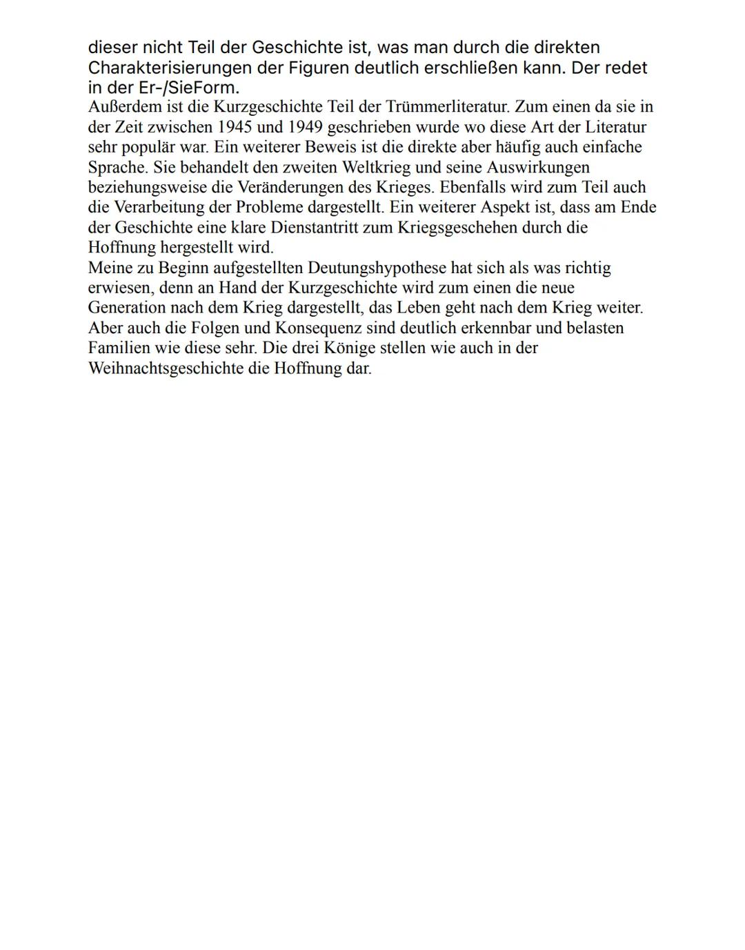 Interpretation einer Kurzgeschichte
In der Kurgeschichte ,, Die drei dunklen Könige" geschrieben von Wolfgang
Borchert und veröffentlicht in