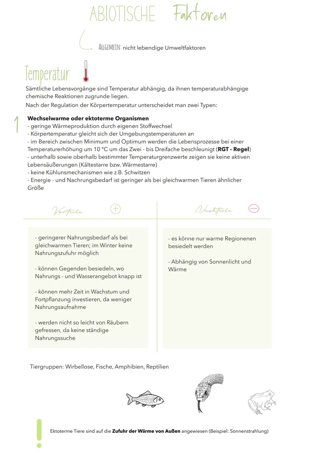 ABIOTISCHE
ALLGEMEIN: nicht lebendige Umweltfaktoren
Temperatur
Sämtliche Lebensvorgänge sind Temperatur abhängig, da ihnen temperaturabhäng