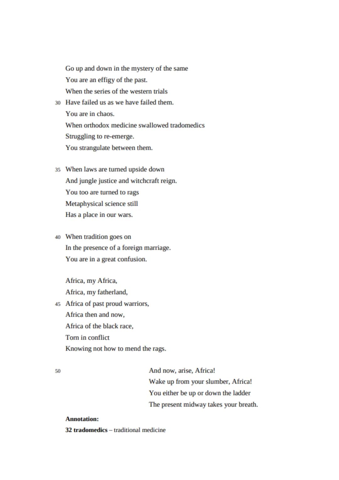Klausurteil A
Osayande Igbinedion
AFRICA
Osayande Igbinedion is a male poet from Nigeria.
Africa, my Africa,
Africa my motherland,
Africa th