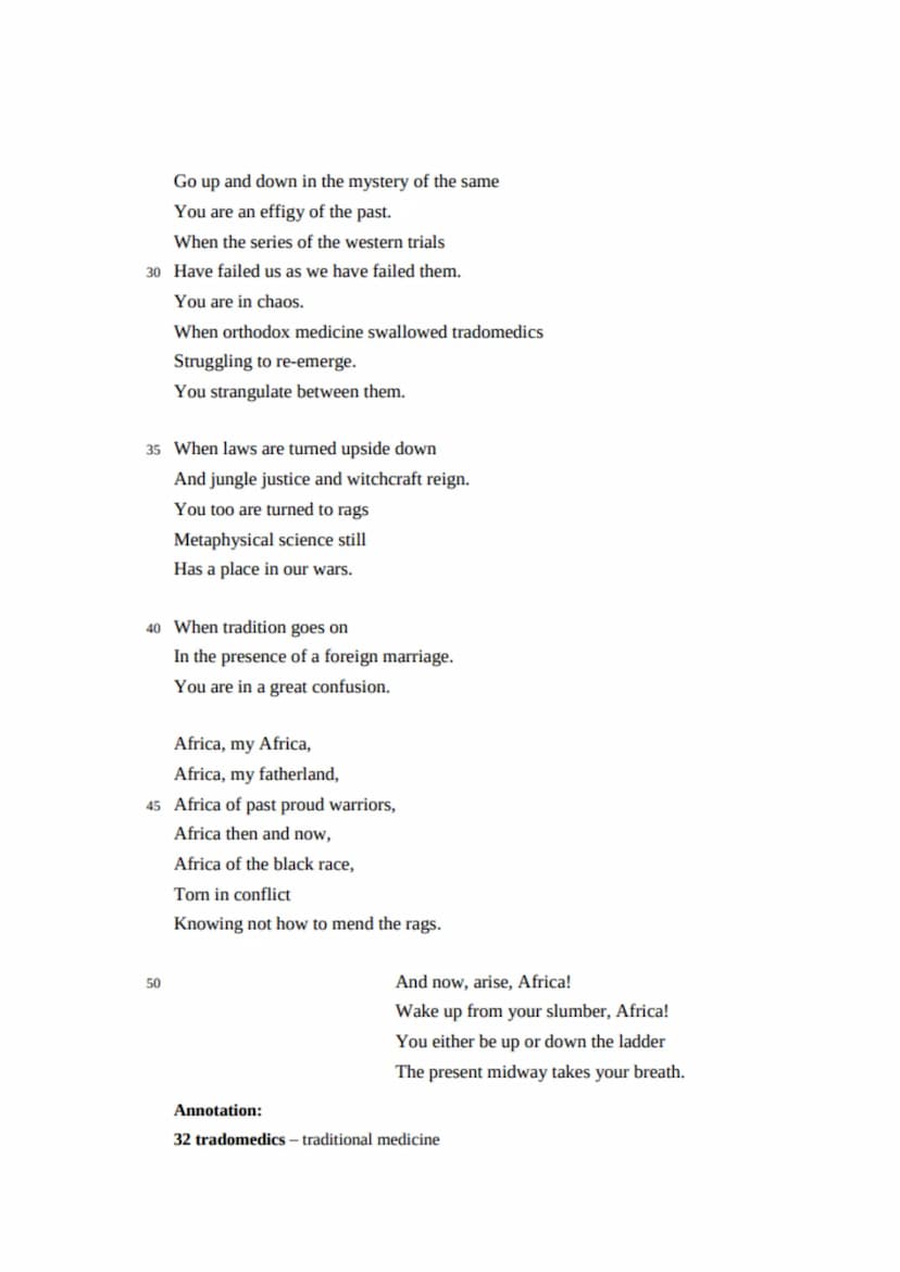 Klausurteil A
Osayande Igbinedion
AFRICA
Osayande Igbinedion is a male poet from Nigeria.
Africa, my Africa,
Africa my motherland,
Africa th