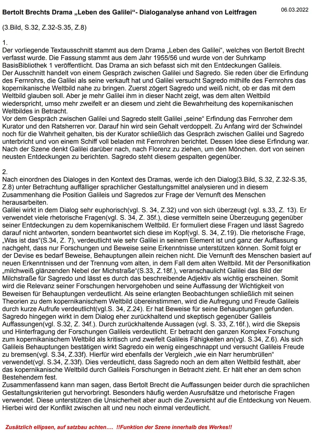 Probeklausur
Name:
Kurs: GK Deutsch / Jahrgangsstufe EF
Thema der Unterrichtsreihe:
Bertolt Brechts Drama „Leben des Galilei" -
Dialoganalys