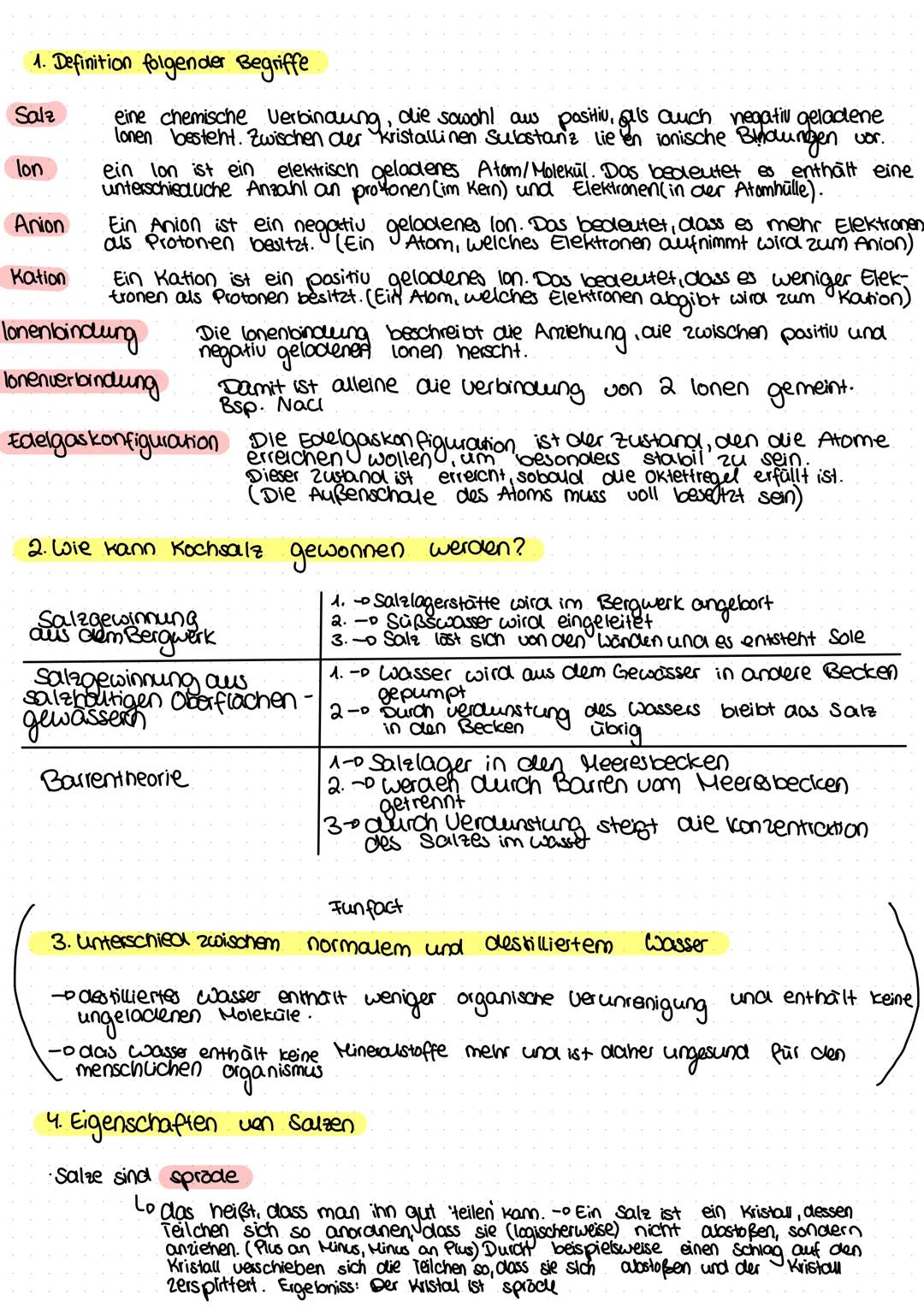 1. Definition folgender Begriffe
Salz
lon
Anion
Kation
vor.
eine chemische Verbindung, die sowohl aus positiu, alls auch negativ geladene
lo