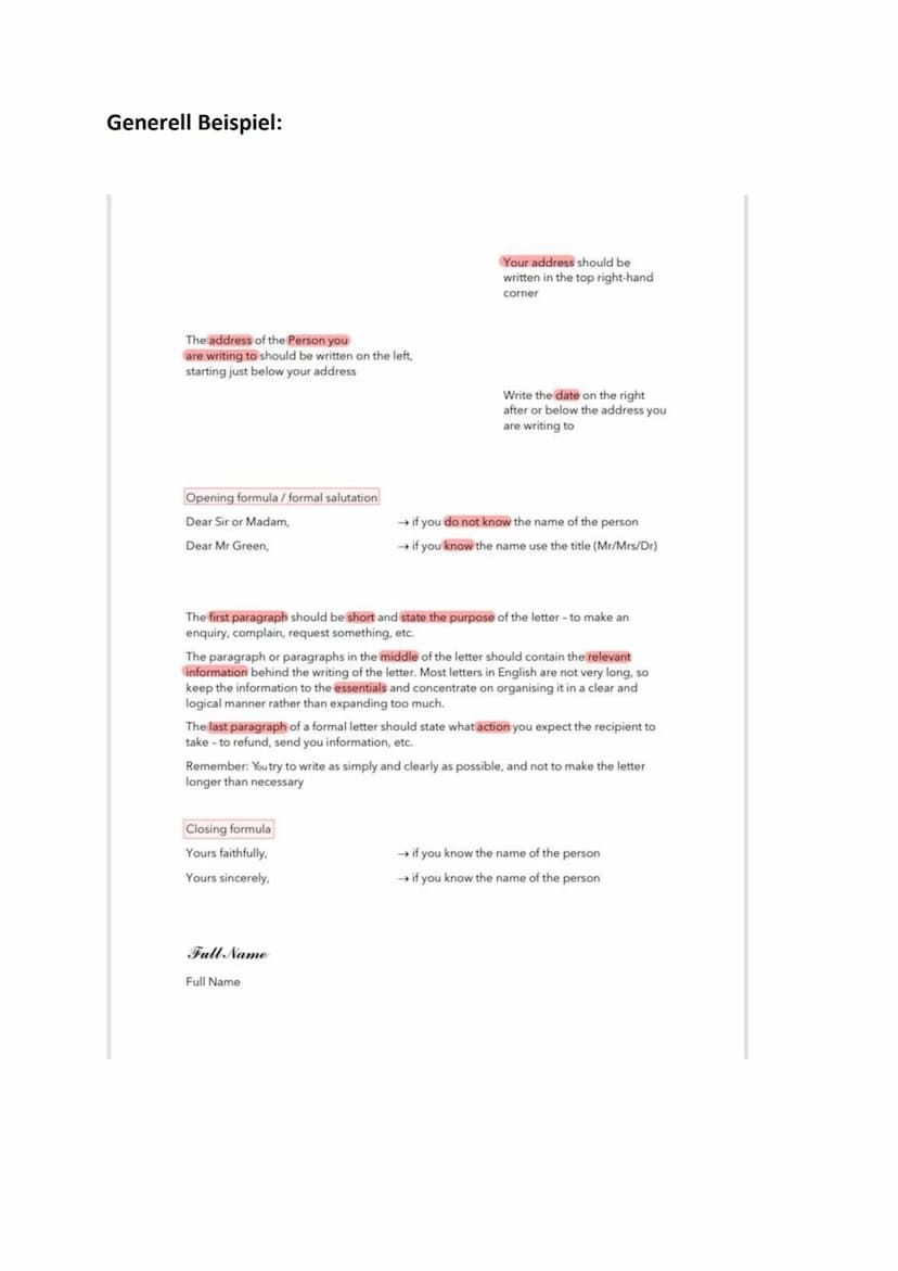 Brief/ E-Mail schreiben
Einen Brief schreiben:
Brief (letter)
Man unterscheidet zwischen geschäftlichen und persönlichen Briefen. Die
Form d