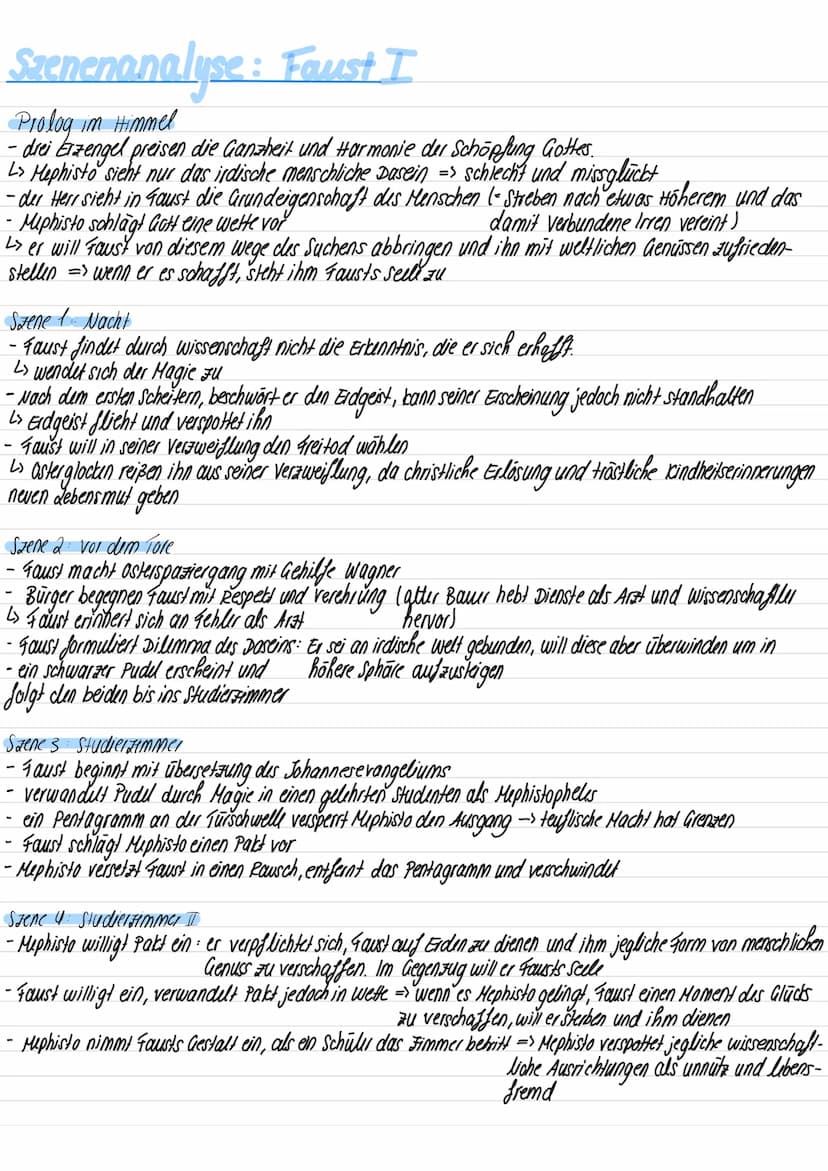  Szenenanalyse: Faust I
Prolog im Himmel
drei Erzengel preisen die Ganzheit und Harmonie der Schöpfung Gottes.
L> Mephisto sieht nur das ird