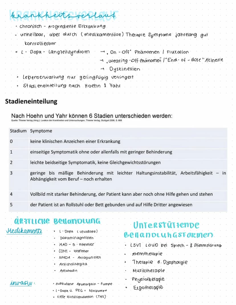 Parkinson
DEFINITION
„Langsam fortschreitende degenerative neurologische Erkrankung des
extrapyramidalen Systems, die durch ein Absterben de