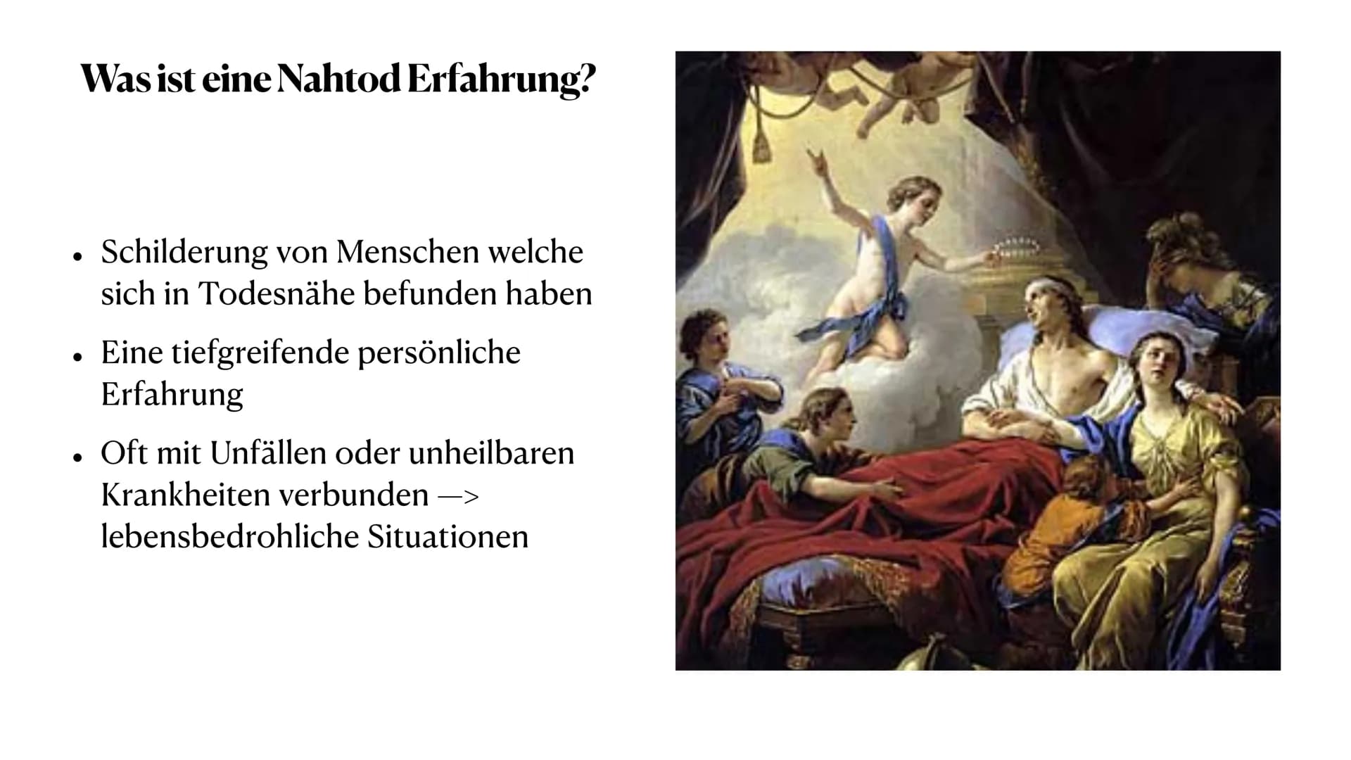 Nahtod Erfahrung
Religion und Wissenschaft im Konflikt . 1. Was ist eine Nahtod Erfahrung?
. 2. Erlebnisberichte
●
●
Inhaltsangabe
●
3.Nahto