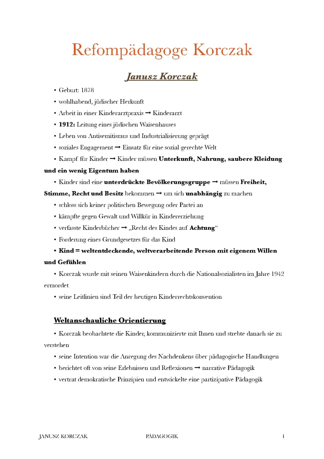 Reformpädagoge Janusz Korczak (Pädagogik der Achtung)