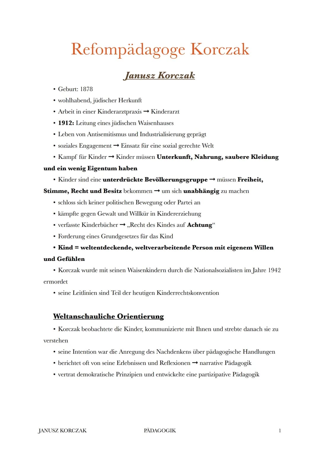 Refompädagoge Korczak
Janusz Korczak
Geburt: 1878
• wohlhabend, jüdischer Herkunft
• Arbeit in einer Kinderarztpraxis → Kinderarzt
• 1912: L
