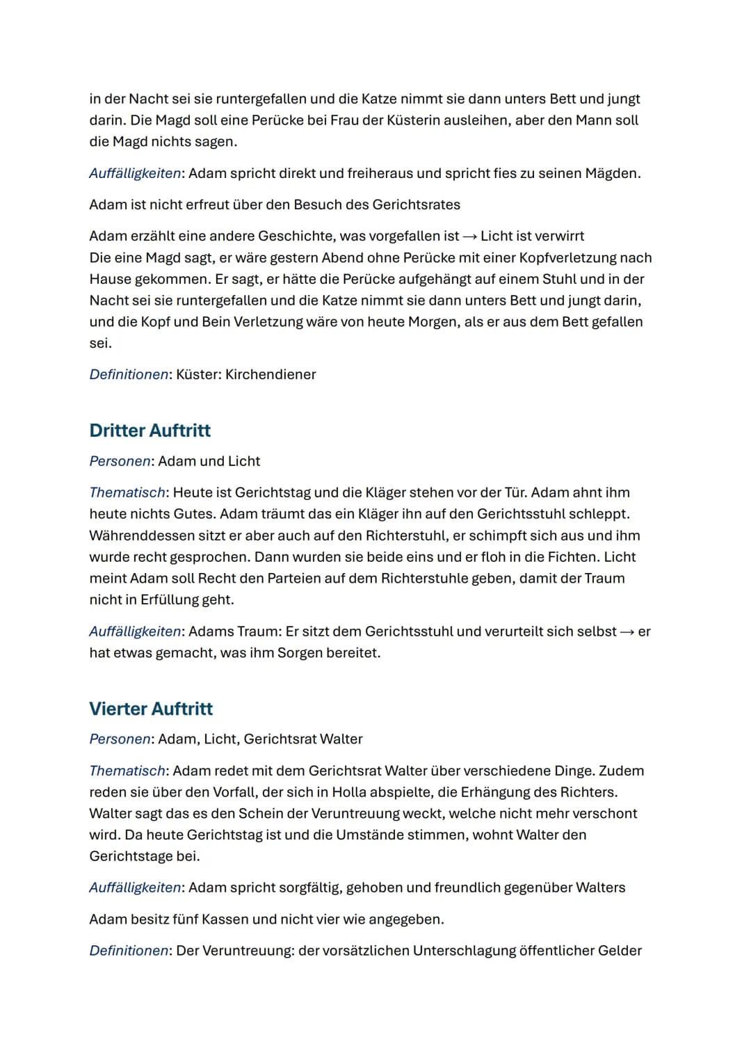 Personen:
Der Zerbrochne Krug - Heinrich von Kleist
Walter, Gerichtsrat
Adam, Dorfrichter
Licht, (Amts-)Schreiber
Frau Marthe Rull
Eve, ihre