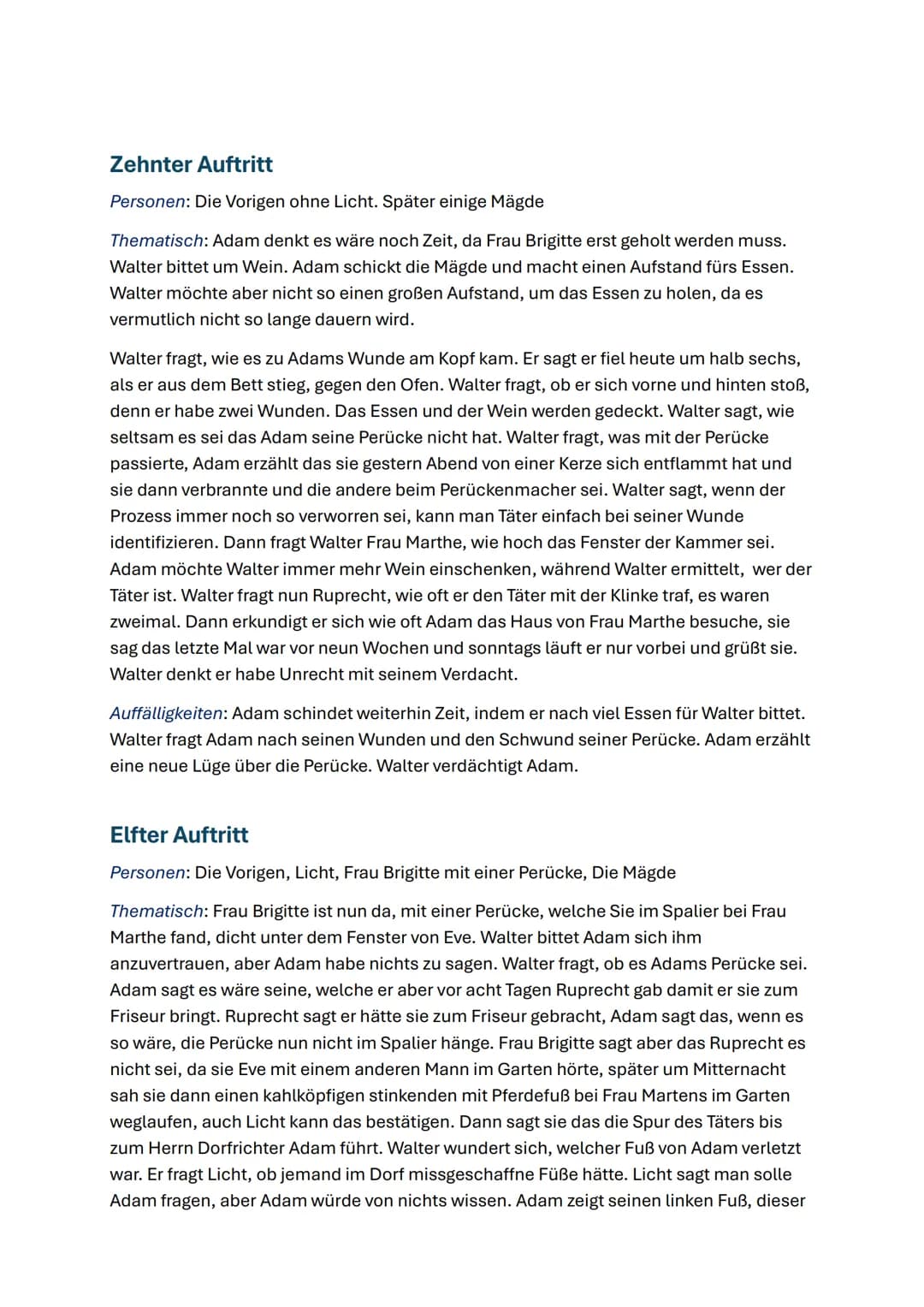 Personen:
Der Zerbrochne Krug - Heinrich von Kleist
Walter, Gerichtsrat
Adam, Dorfrichter
Licht, (Amts-)Schreiber
Frau Marthe Rull
Eve, ihre