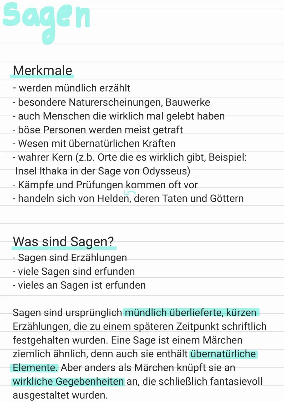 # sagen

Merkmale
- werden mündlich erzählt
- besondere Naturerscheinungen, Bauwerke
- auch Menschen die wirklich mal gelebt haben
- böse Pe