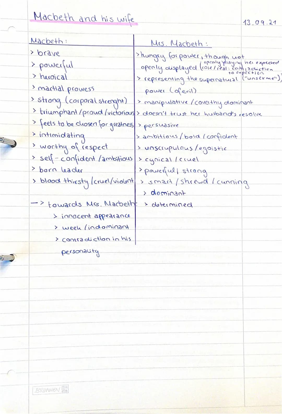 MacBeth & Lady Macbeth Chracteristics  