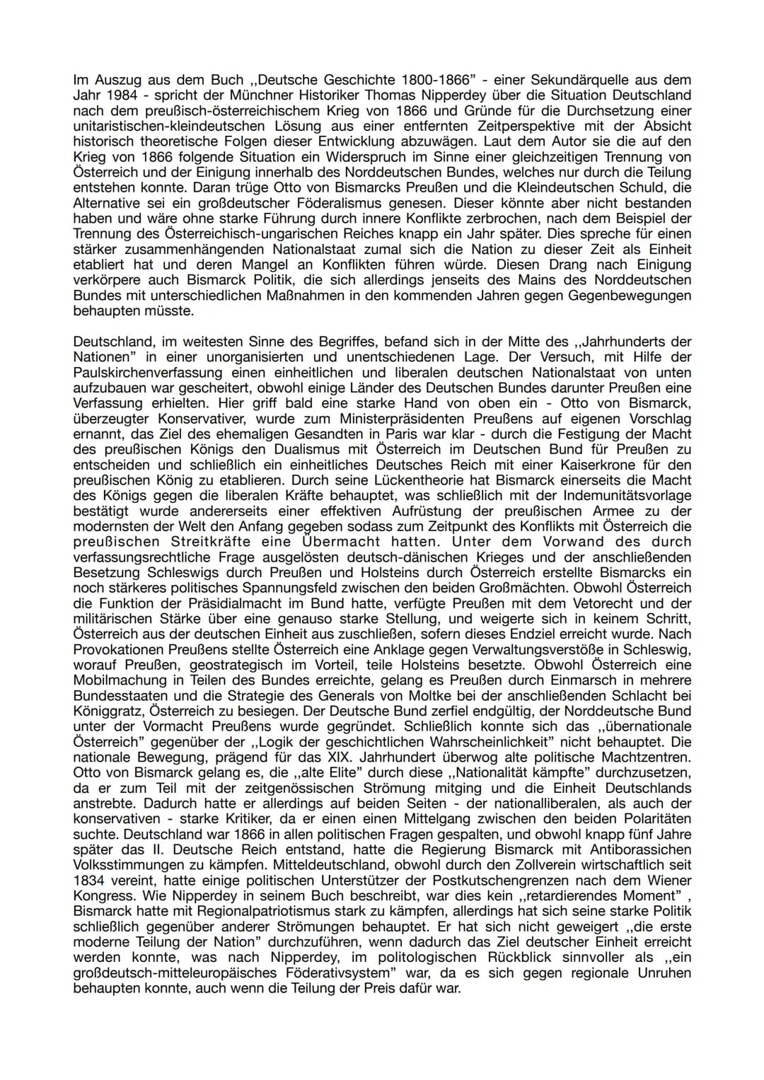 Im Auszug aus dem Buch ,,Deutsche Geschichte 1800-1866" - einer Sekundärquelle aus dem
Jahr 1984 - spricht der Münchner Historiker Thomas Ni