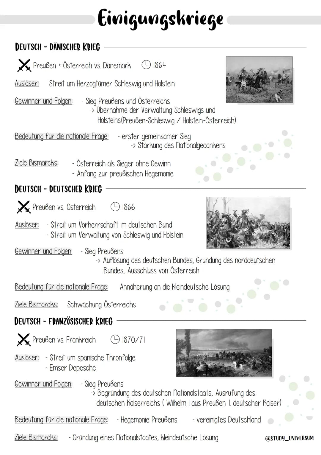Einigungskriege
DEUTSCH DÄNISCHER KRIEG
Preußen + Österreich vs. Dänemark
Auslöser: Streit um Herzogtümer Schleswig und Holstein
Gewinner un