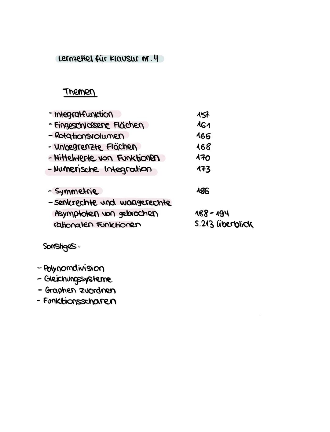 Mathe Lernzettel - Q1.2 - Analysis
Themen
-Produktregel
-Quotientenregel
·Kettenregel
- e-Funktion
-en-Funktion
-Tangentengleichung/Normale
