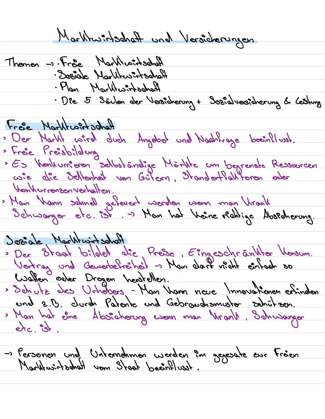  Themen
Marktwirtschaft und Versicherungen
•Free Marktwirtschaft
• Sosiale Marktwirtschaft
•Plan Marktwirtschaft
• Die 5 Säulen der Versiche
