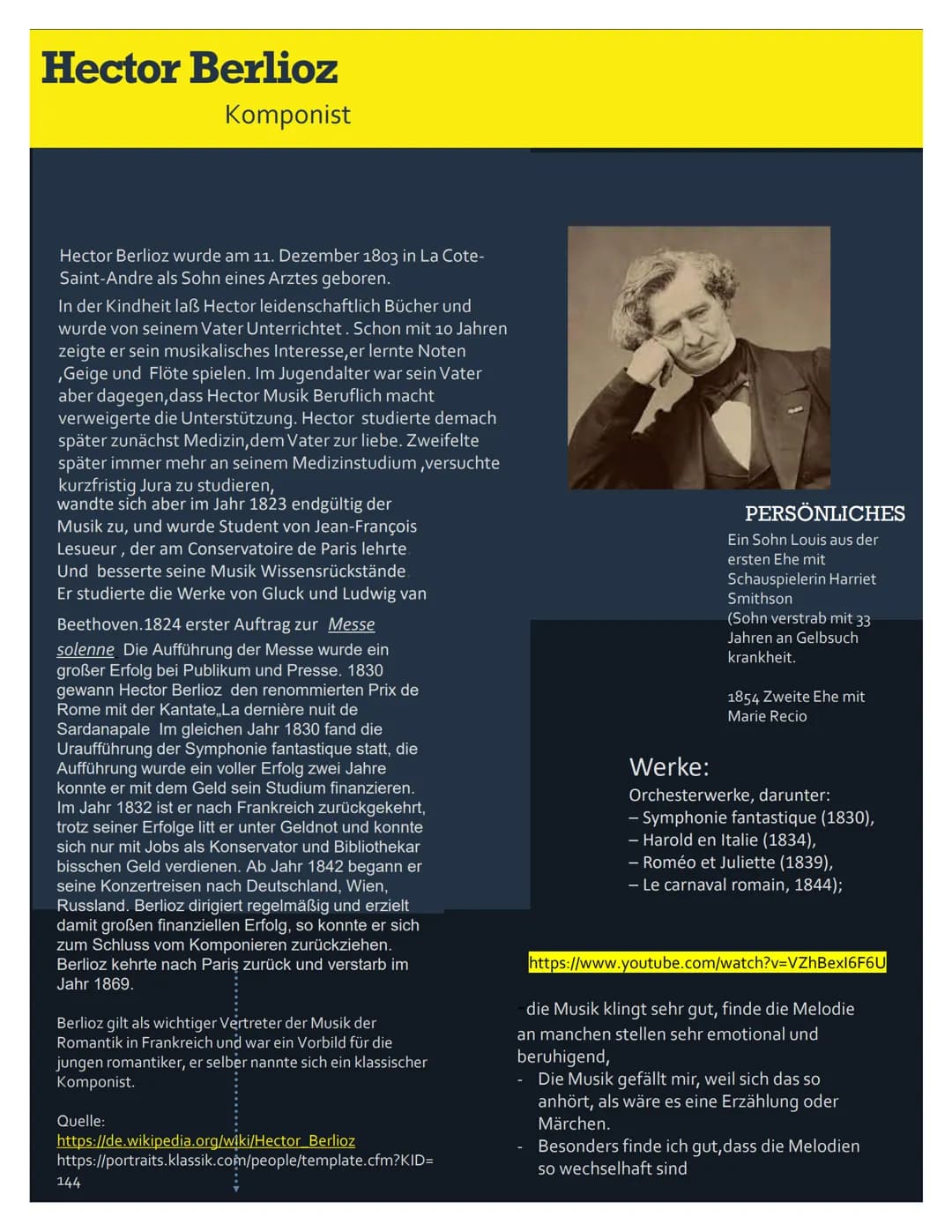Hector Berlioz
Komponist
Hector Berlioz wurde am 11. Dezember 1803 in La Cote-
Saint-Andre als Sohn eines Arztes geboren.
In der Kindheit la