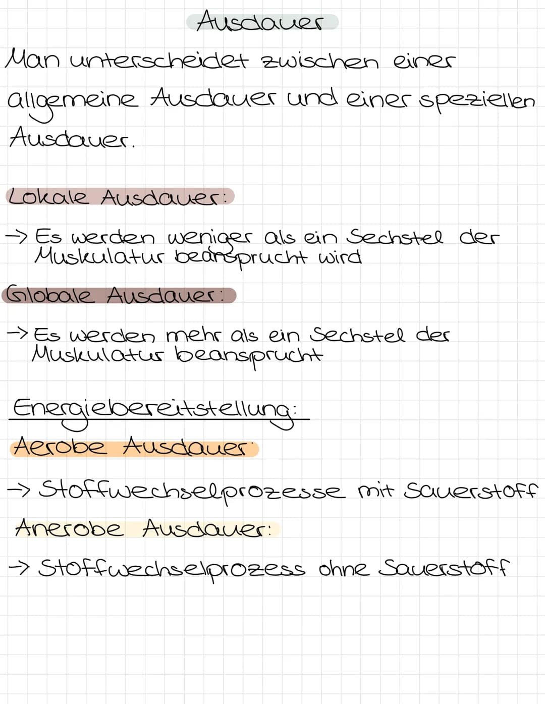 Ausdauer
Man unterscheidet zwischen einer
allgemeine Ausdauer und einer speziellen
Ausdauer.
Lokale Ausdauer:
→ Es werden weniger als ein Se