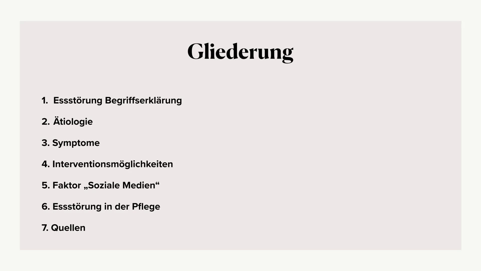 Eine Präsentation über
Essstörungen
ICD-10-Code: F50 1. Essstörung Begriffserklärung
2. Ätiologie
3. Symptome
4.
Interventionsmöglichkeiten
