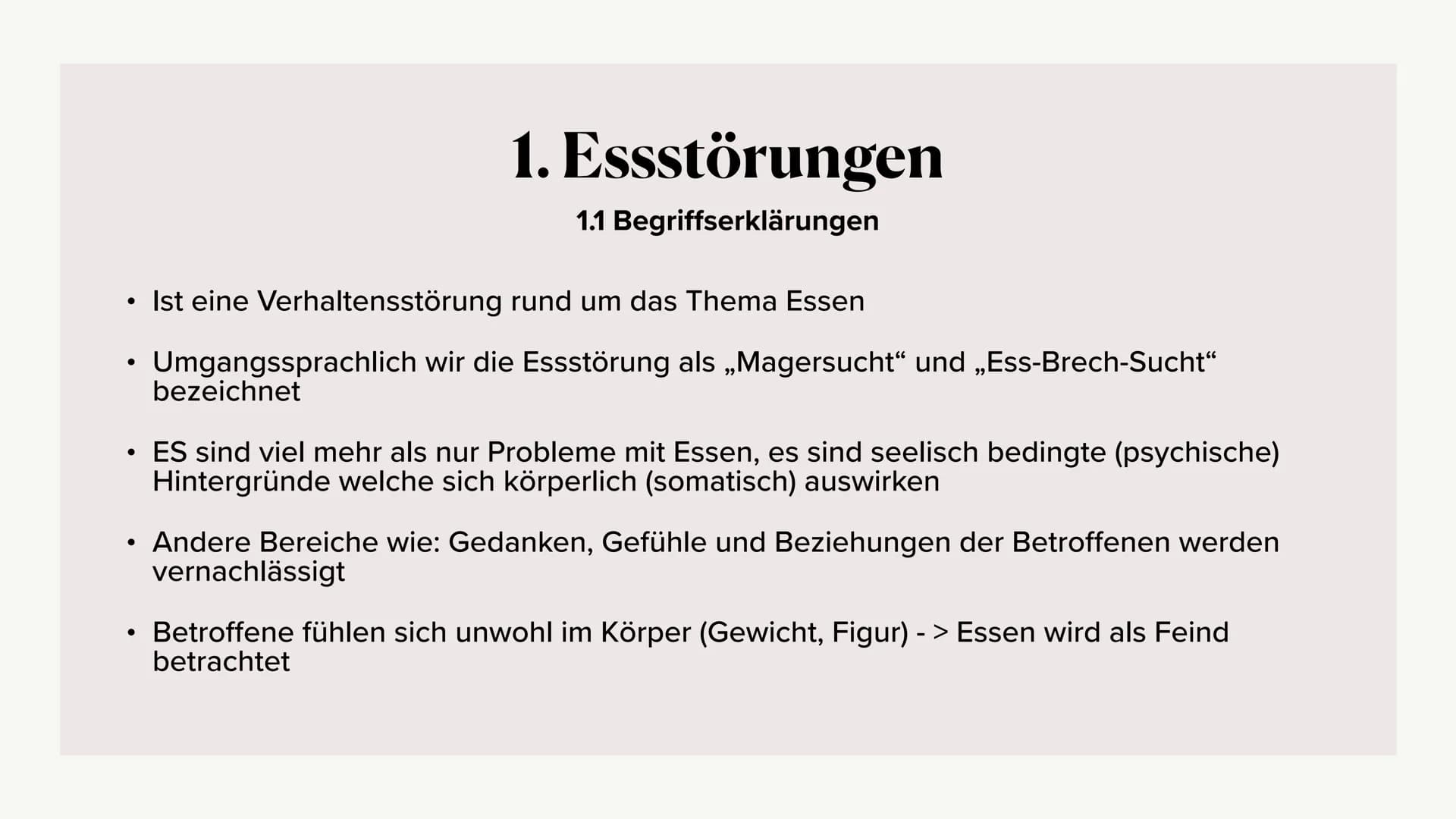Eine Präsentation über
Essstörungen
ICD-10-Code: F50 1. Essstörung Begriffserklärung
2. Ätiologie
3. Symptome
4.
Interventionsmöglichkeiten
