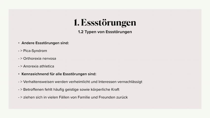 Eine Präsentation über
Essstörungen
ICD-10-Code: F50 1. Essstörung Begriffserklärung
2. Ätiologie
3. Symptome
4.
Interventionsmöglichkeiten
