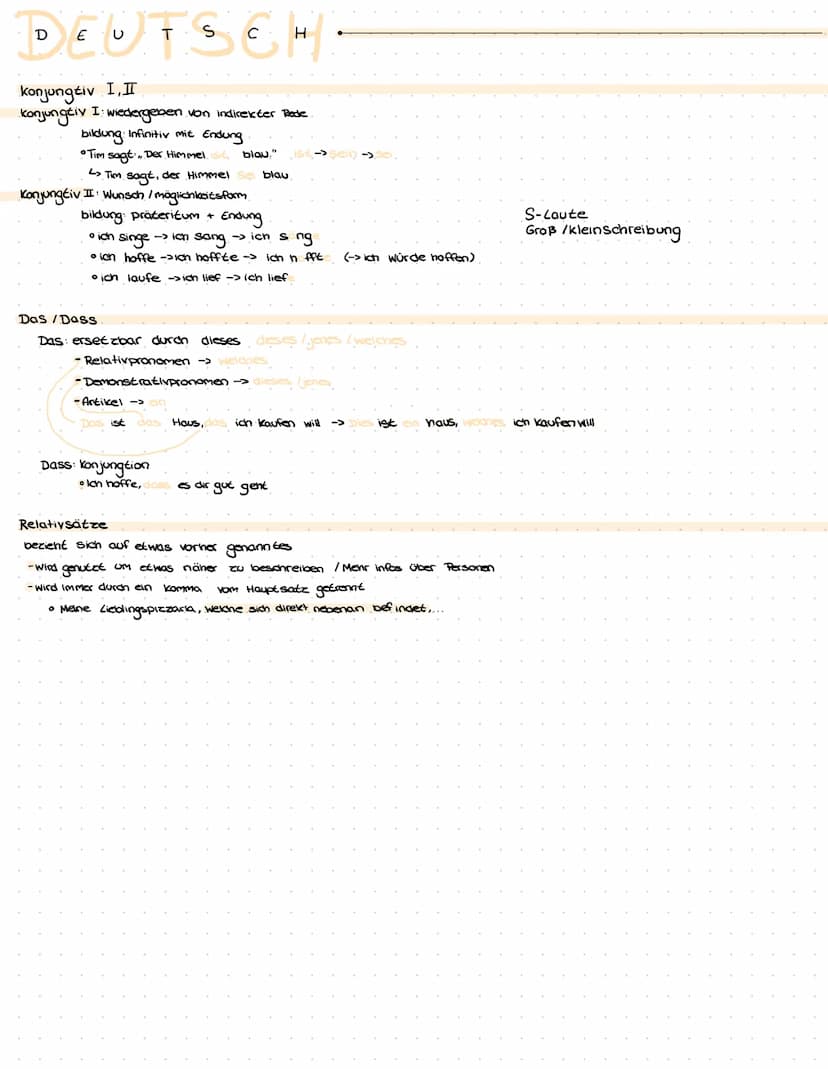 DEUTSCH-
Konjungtiv I, II
Konjungtiv I: wiedergeben von indirekter Rede.
bildung: Infinitiv mit Endung
• Tim sagt.,, Der Himmel st blau."
L>