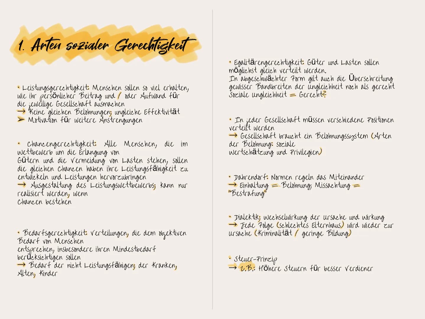 1. Arten sozialer Gerechtigkeit
Leistungsgerechtigkeit: Menschen sollen so viel erhalten,
wie ihr persönlicher Beitrag und / oder Aufwand fü