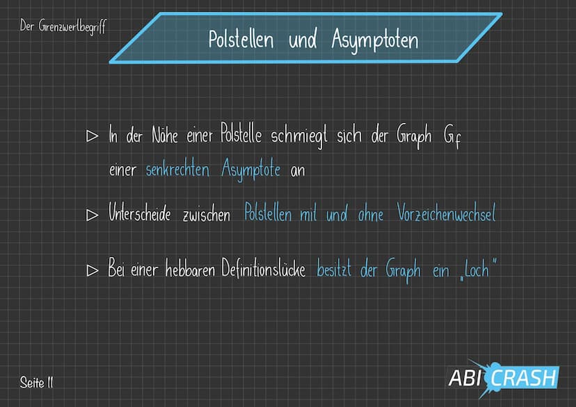 Der Grenzwertbegriff
Polstellen und Asymptoten
Bei gebrochenrationalen Funktionen, also Funktionen
der Bauart f(x) = amxm +
n
bn x² +
X+
+ A