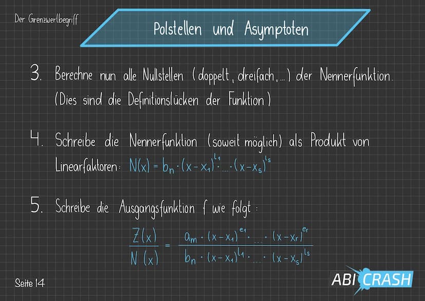 Der Grenzwertbegriff
Polstellen und Asymptoten
Bei gebrochenrationalen Funktionen, also Funktionen
der Bauart f(x) = amxm +
n
bn x² +
X+
+ A