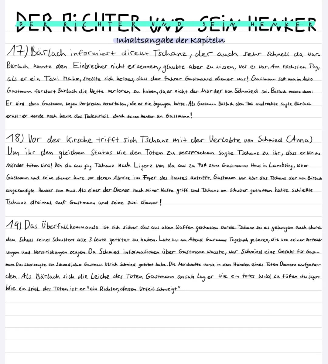 der RieHTER who sein VenteR
лет
Inhaltsangabe der Kapiteln
1) Ein schweizer Dorfpolizist sieht am Straßenrand ein Blaues Mercedes. Er war de
