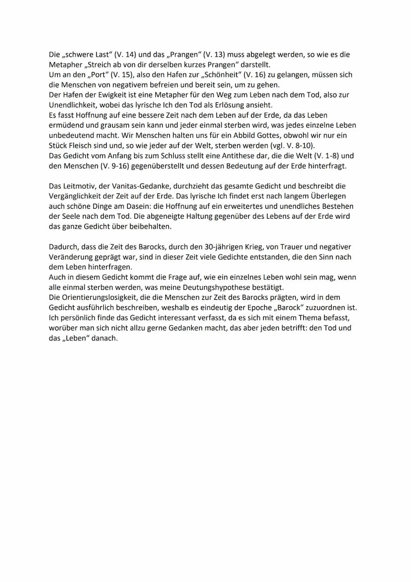 Gedichtanalyse „,Die Welt"
In dem Gedicht ,,Die Welt", geschrieben von Christian Hofmann von Hofmannswaldau und
verfasst zu Zeit des Barock,
