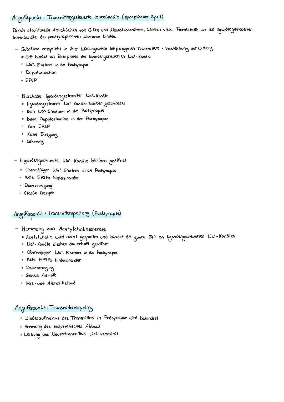 SYNAPSENGIFTE
Substanzen können auch von außen an die Nervenzellen gelangen. Solche Stoffe Gönnen
unter Umständen als Medicamente oder Gifte