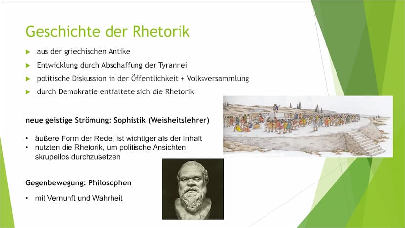Sprache und Öffentlichkeit
Inklusive: Antike Rhetorik und Redeanalyse Inhaltsverzeichnis
Begriffserklärung Rhetorik
Übergang von griechische